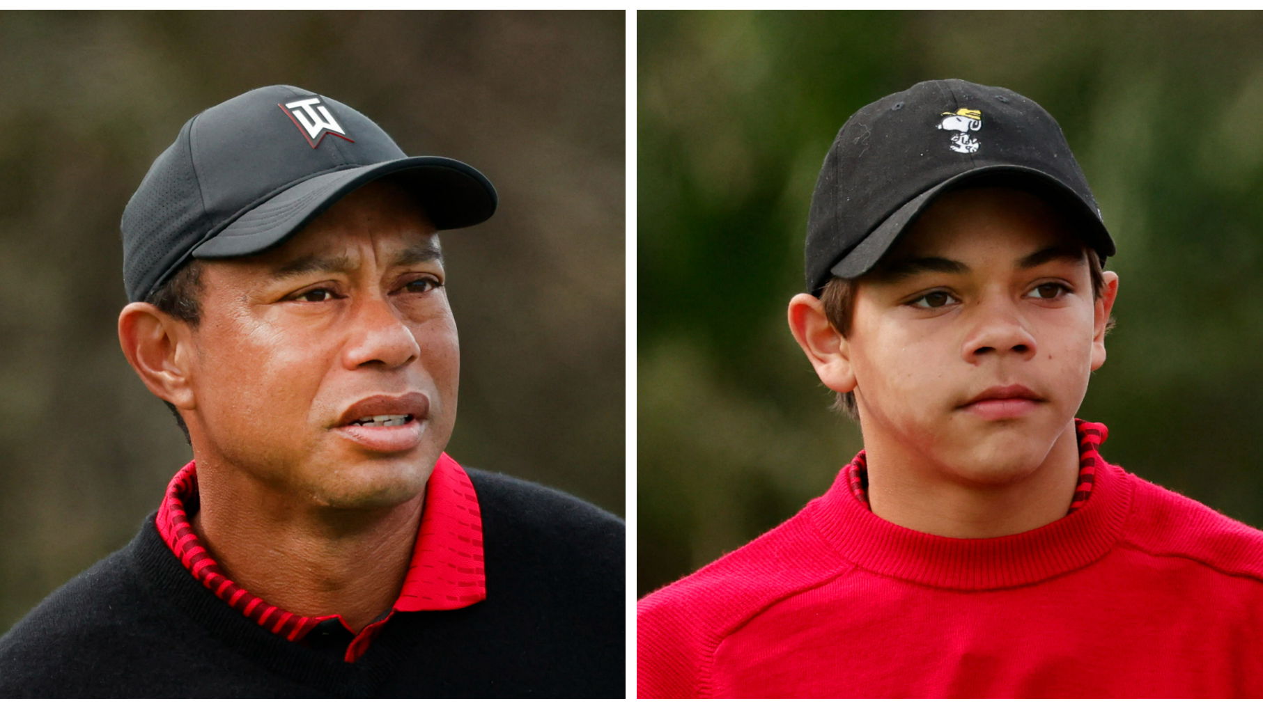 Stunned Tiger Woods shakes his head after Charlie inadvertently trolls him